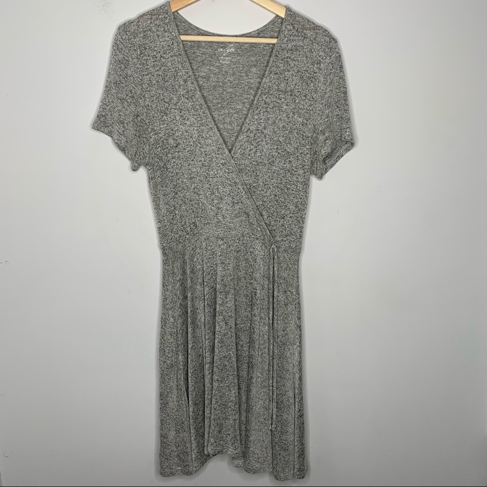 Alya Dress Mallie V Neck Short Sleeve Knit Gray Womens Size Medium